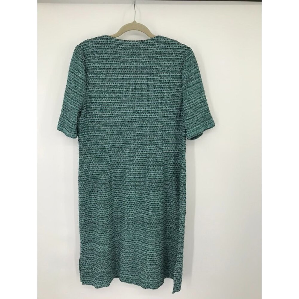 Misook Womens Green Knit Short Sleeve V-Neck Dress size medium Gold embellished - Picture 12 of 15
